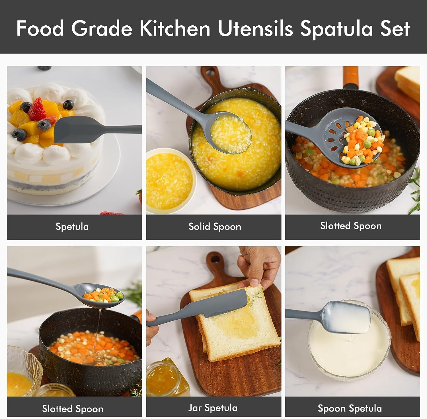 Keukengerei set met houder - 15 delig Grijs