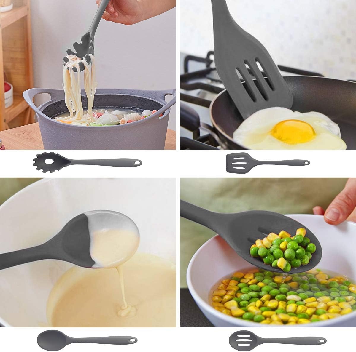 Keukengerei set met houder - 15 delig Zwart