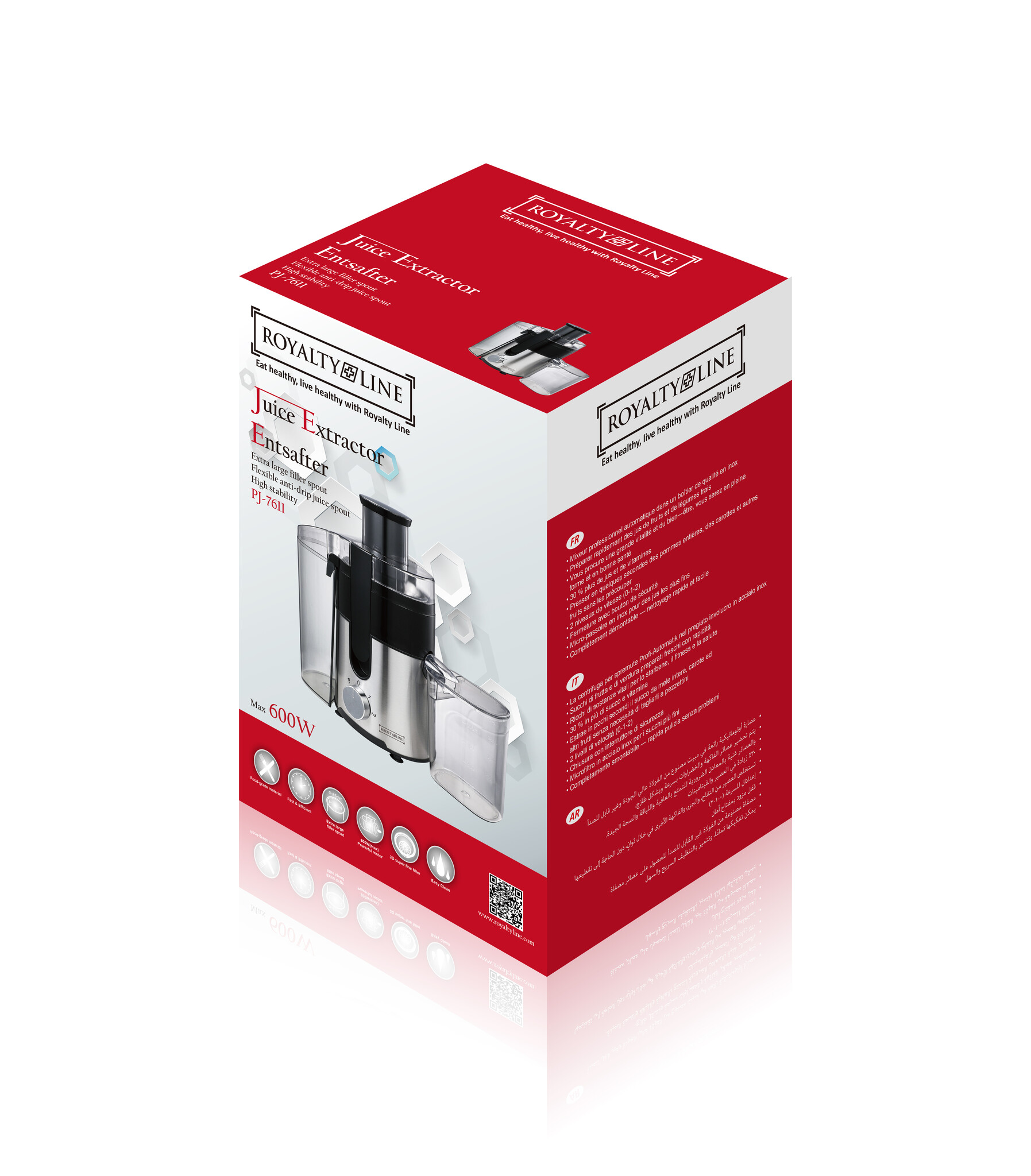 Sapcentrifuge voor Groenten en Fruit | 600 W | 0,6 liter sapbeker | 1 liter pulp reservoir | Royalty line