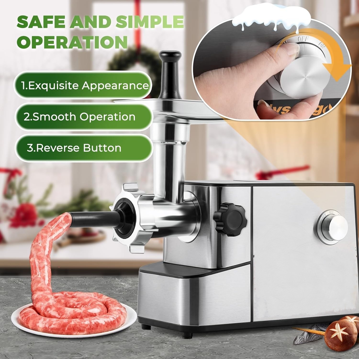 Elektrische gehaktmolen / vleesmolen | 2000 W | 3 snijplaten en worstenvuller | Royalty Line