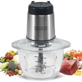 Elektrische Hakmolen 300W | 2 snelheden | Groentesnijder |1 liter glazen kom | RVS/glas