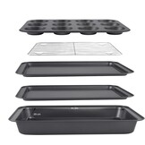 5 delig bakvormen set - muffinvorm - bakplaat - zwart | Royalty Line