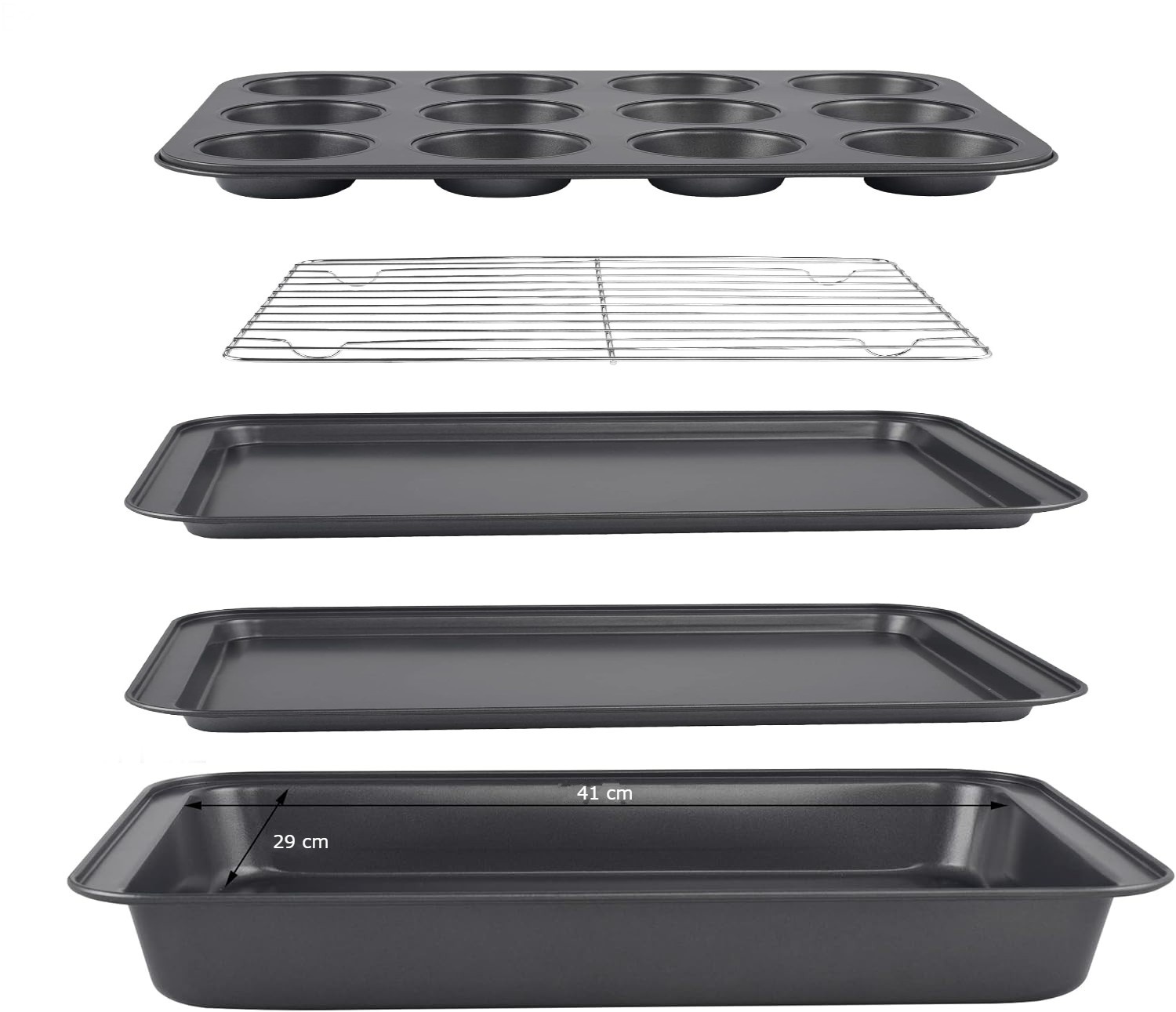 5 delig bakvormen set - muffinvorm - bakplaat - zwart | Royalty Line