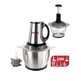 Elektrische Hakmolen 1200W | 2 snelheden | Groentesnijder |2 liter RVS kom | RVS/glas - 3 L