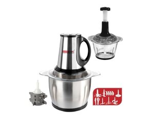 Vleesmolen en Groentehakker - Elektrische Keukenmachine 2L Met 4 Roestvrijstalen Messen, 300W, Gemakkelijk Schoon Te Maken - Voor Vlees, Groenten, Fruitnoten - Zwart