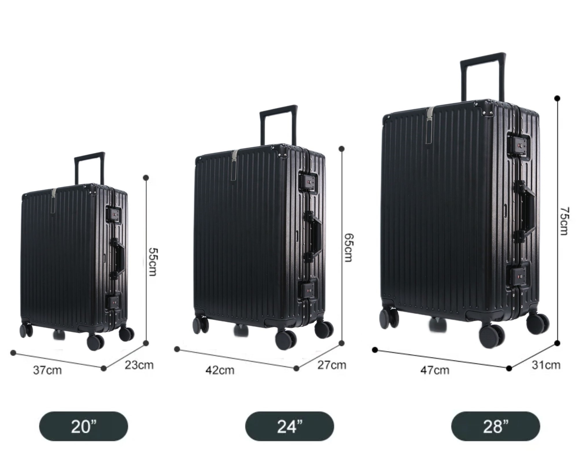 Kofferset Robusto - 3 delig | Aluminium Black - TSA