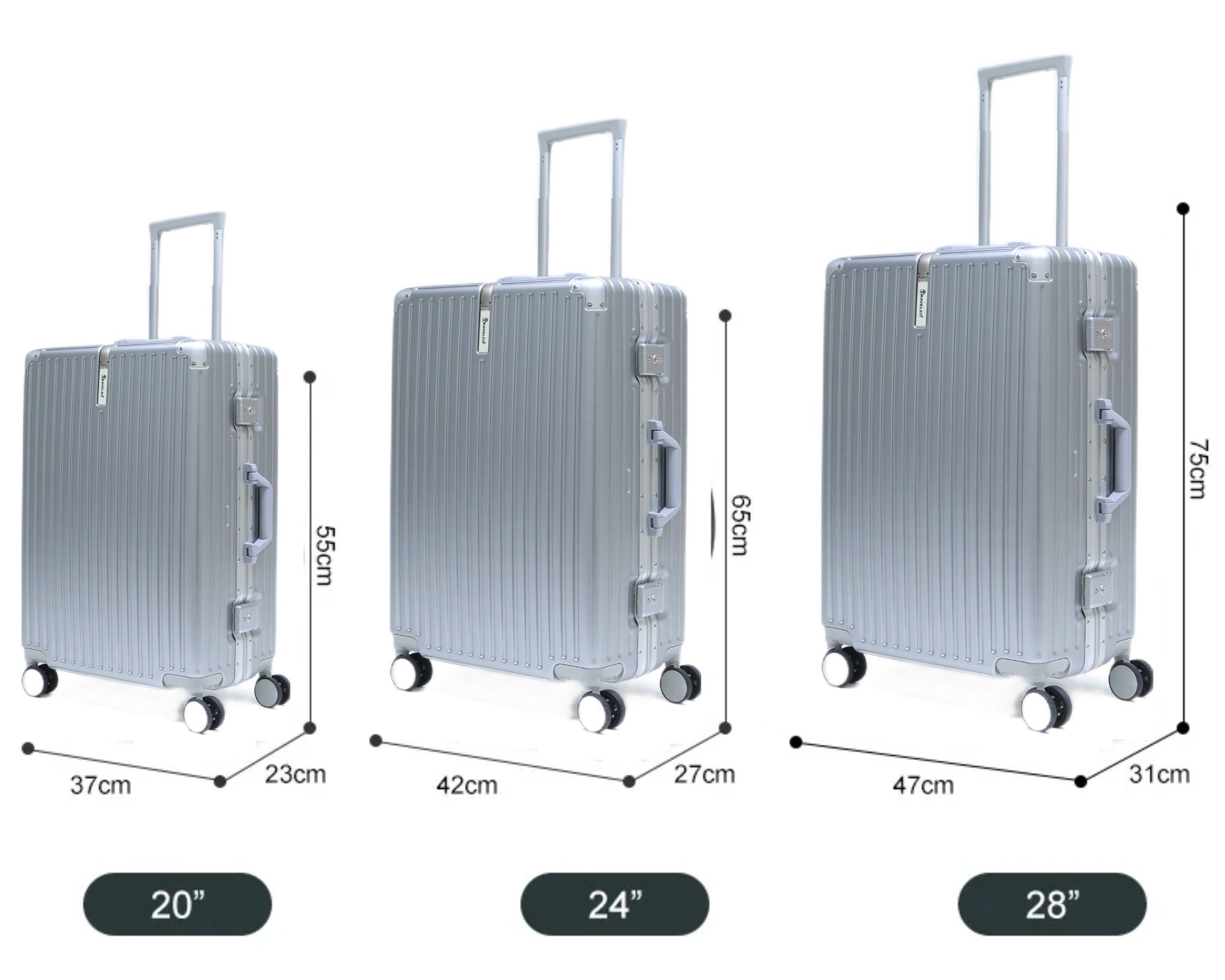 Kofferset Robusto - 3 delig | Aluminium Silver - TSA