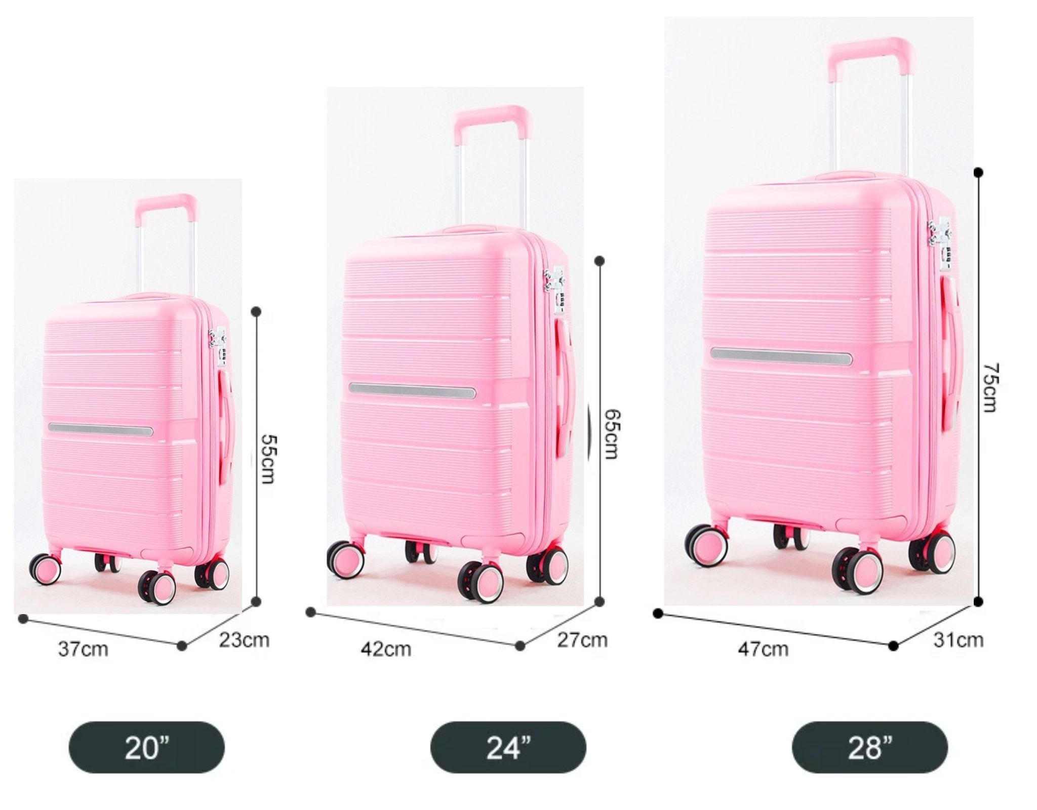 Reiskofferset Stark - 3 delig | Lichtgewicht - Roze