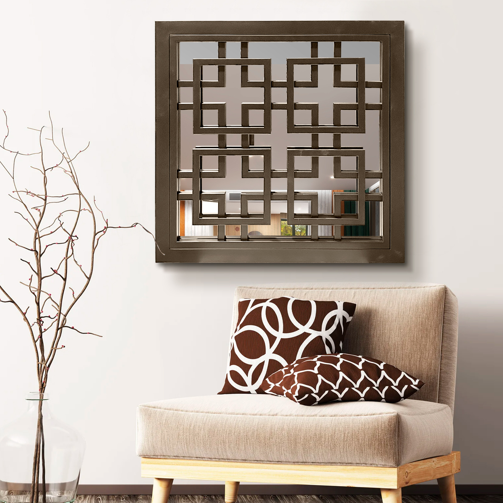 Kenza Spiegel - Bruin - 70 x 70 cm