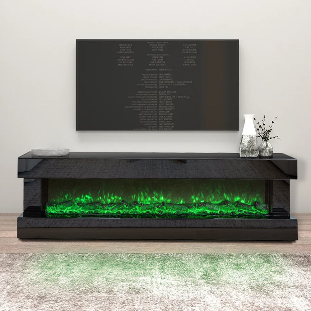 TV-meubel Oxton Zwart met ingebouwde 3D sfeerhaard