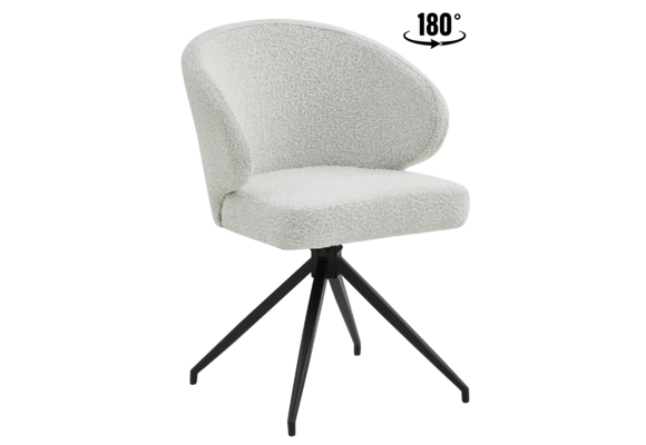 Eetkamerstoel Porto Bouclé Wit 180 ° C draaistoel