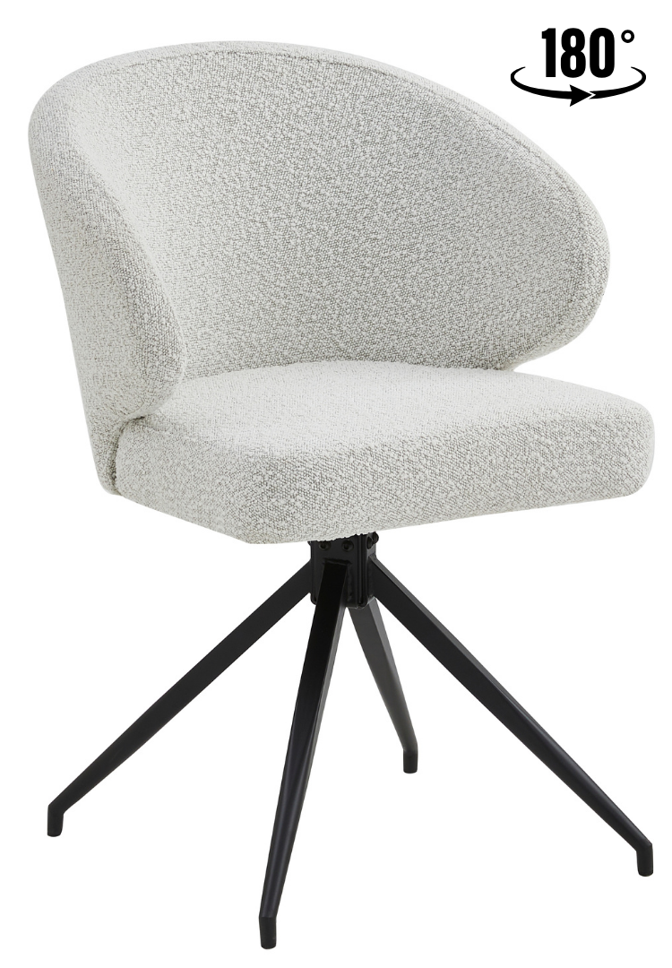 Eetkamerstoel Porto Bouclé Wit 180 ° C draaistoel