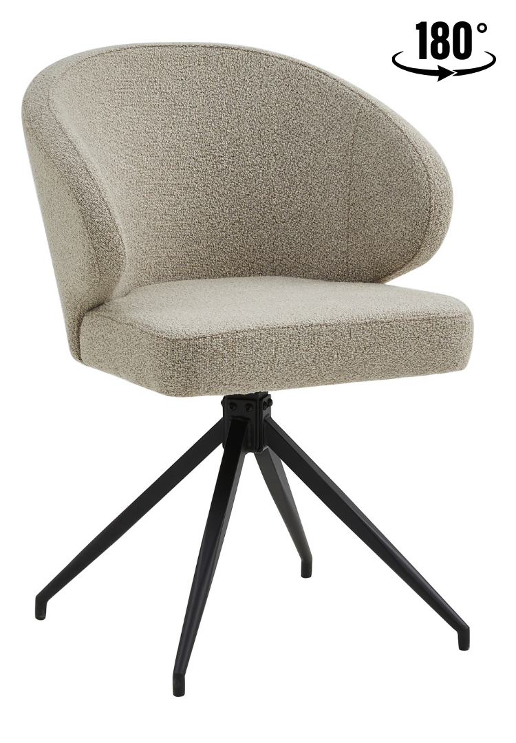 Eetkamerstoel Porto Bouclé Taupe 180 ° C draaistoel