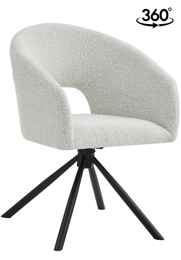Eetkamerstoel Vigo Bouclé Wit 360 ° C draaistoel