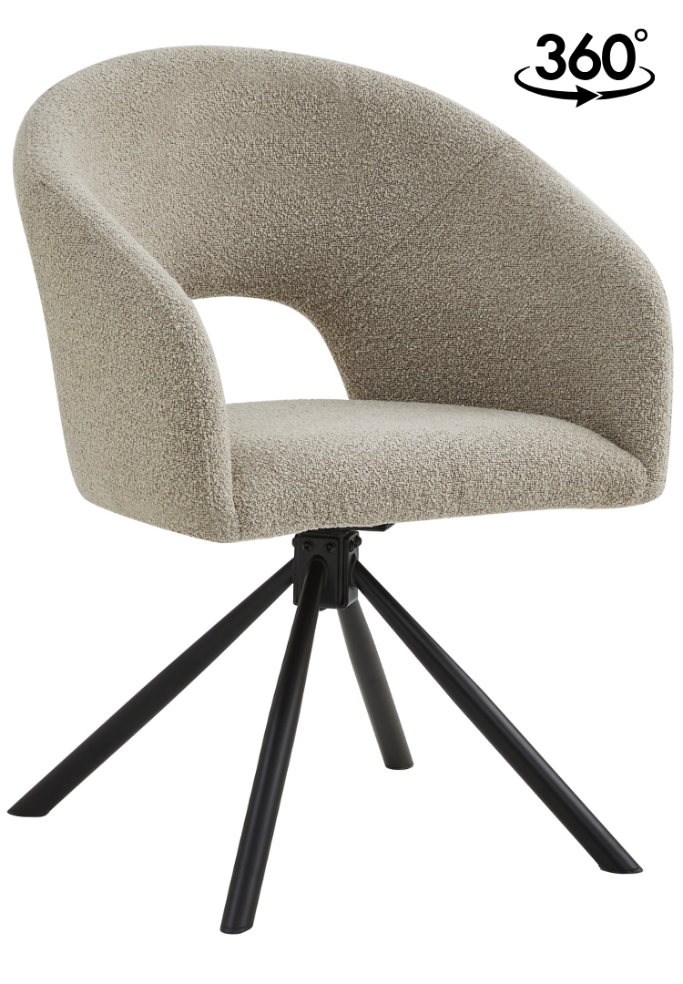 Eetkamerstoel Vigo Bouclé Taupe 360 ° C draaistoel