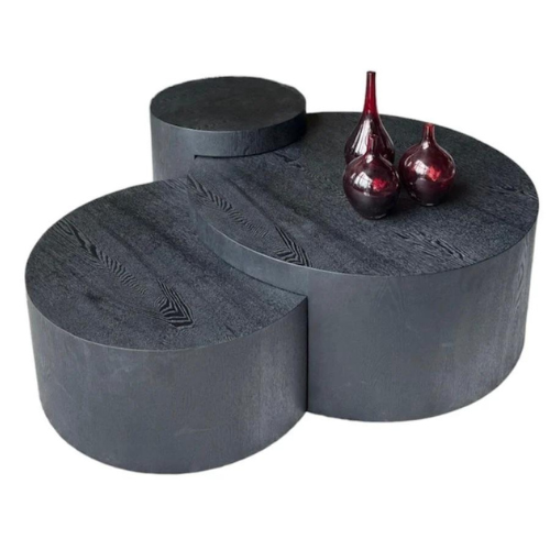 Salontafel Brothers Cilinder vorm - set van 3 - Zwart eiken fineer