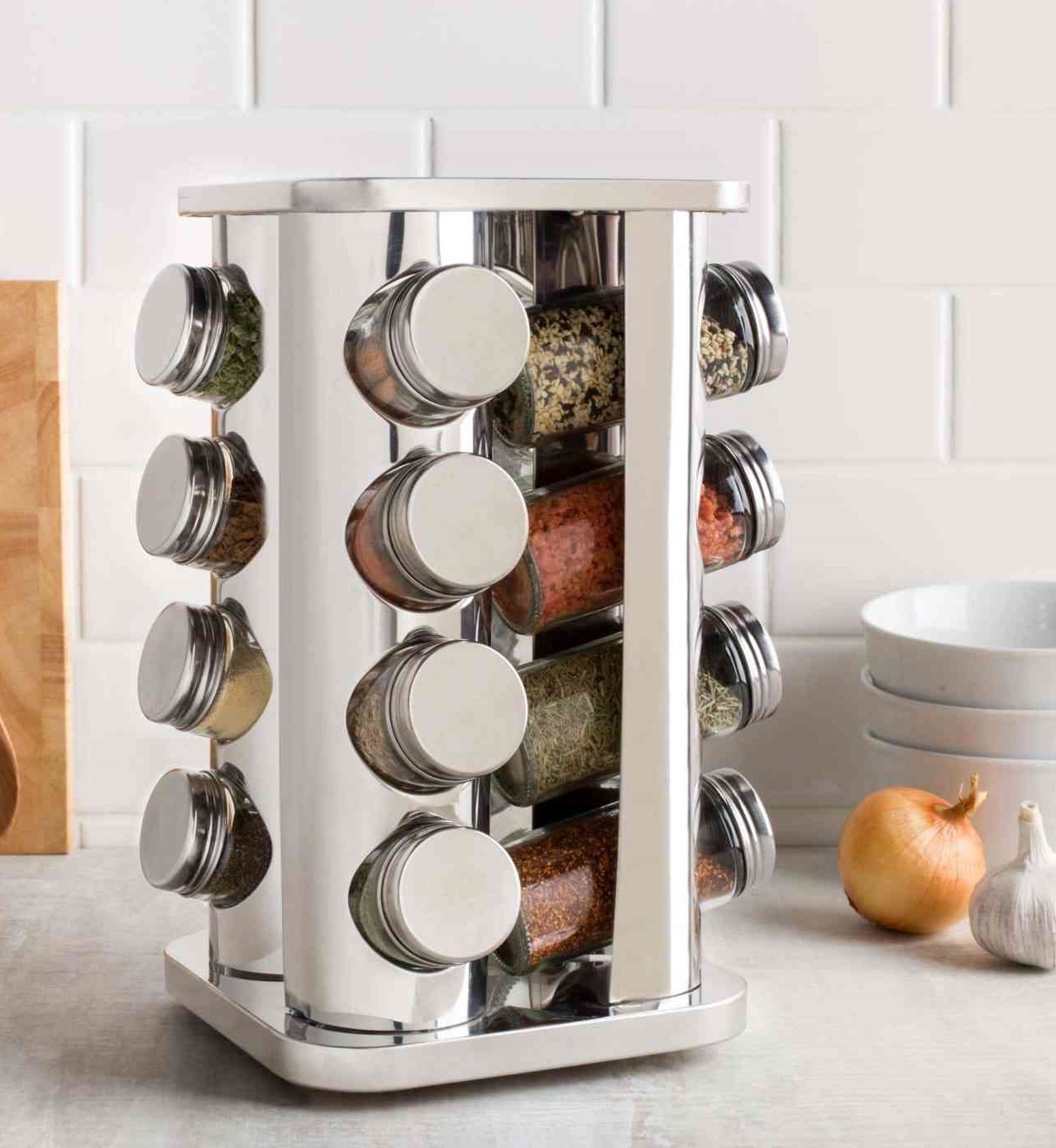 Draaibare RVS kruidenrek met 16 potjes