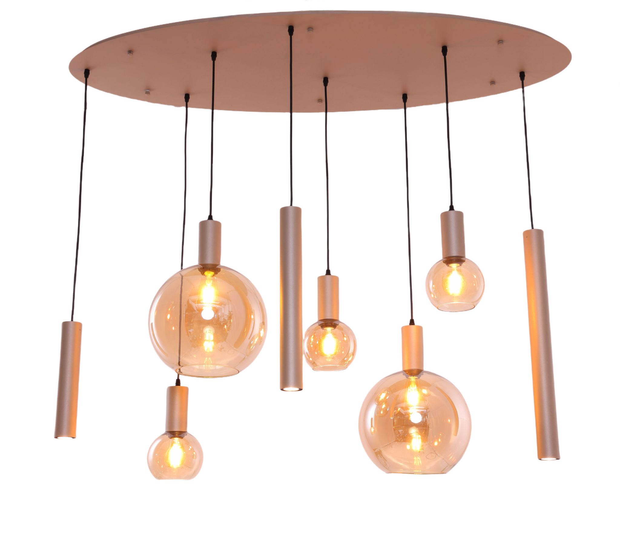 Hanglamp Aura  - Champagne - 8 lichts - Ovaal - Amber glas