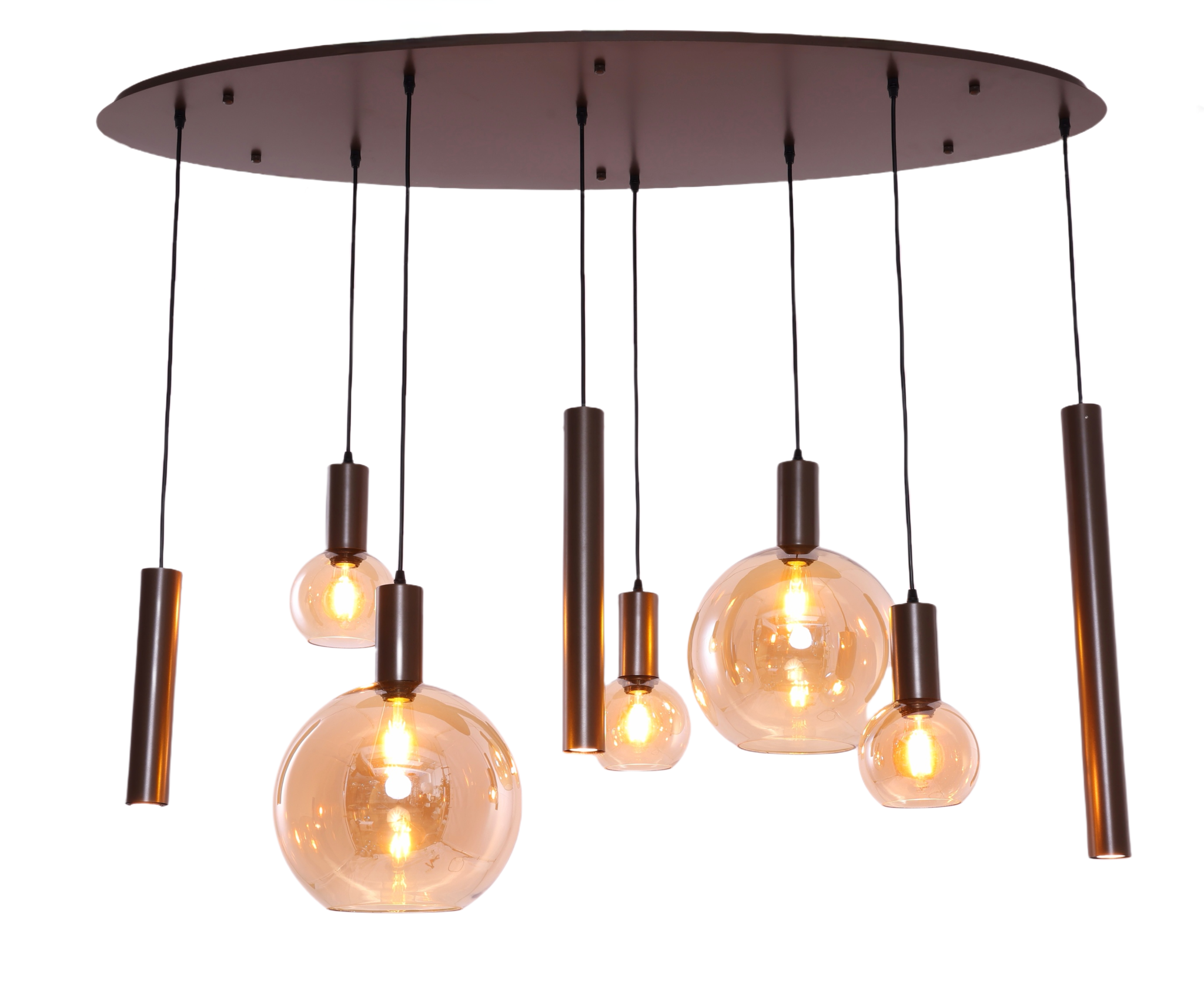 Hanglamp Aura  - Bruin - 8 lichts - Ovaal - Amber glas
