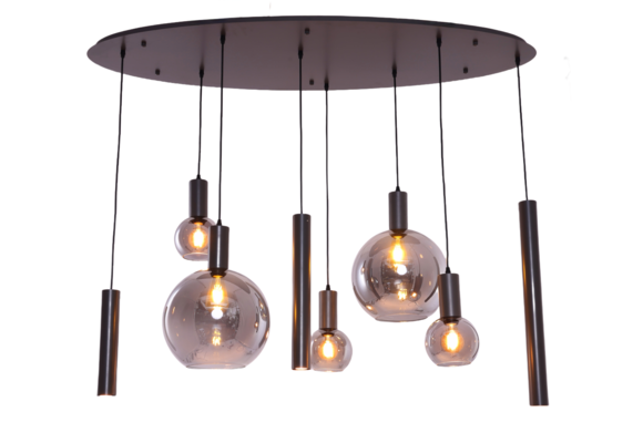 Hanglamp Aura  - Metallic grijs - 8 lichts - Ovaal