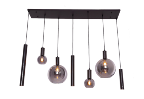 Hanglamp Aura  - Metallic grijs - 7 lichts - Rechthoekig