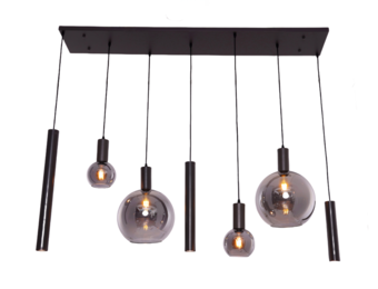 Hanglamp Aura  - Metallic grijs - 7 lichts - Rechthoekig