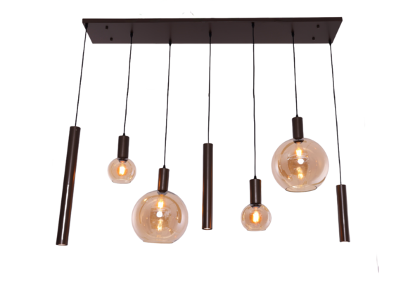 Hanglamp Aura  - Bruin - 7 lichts - Rechthoekig