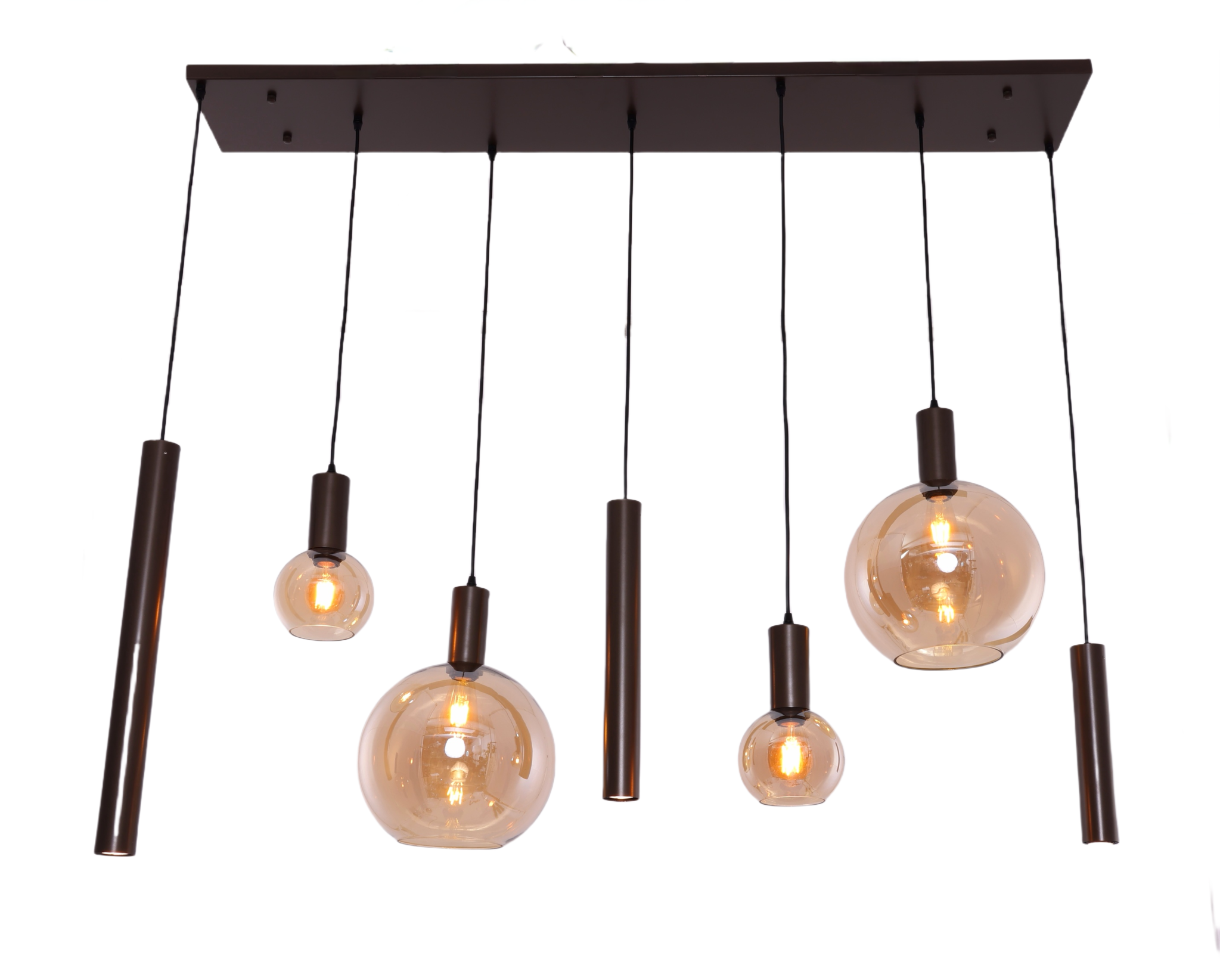 Hanglamp Aura  - Bruin - 7 lichts - Rechthoekig - Amber glas