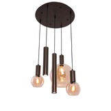 Hanglamp Aura  - Bruin - 5 lichts - Rond - Amber glas