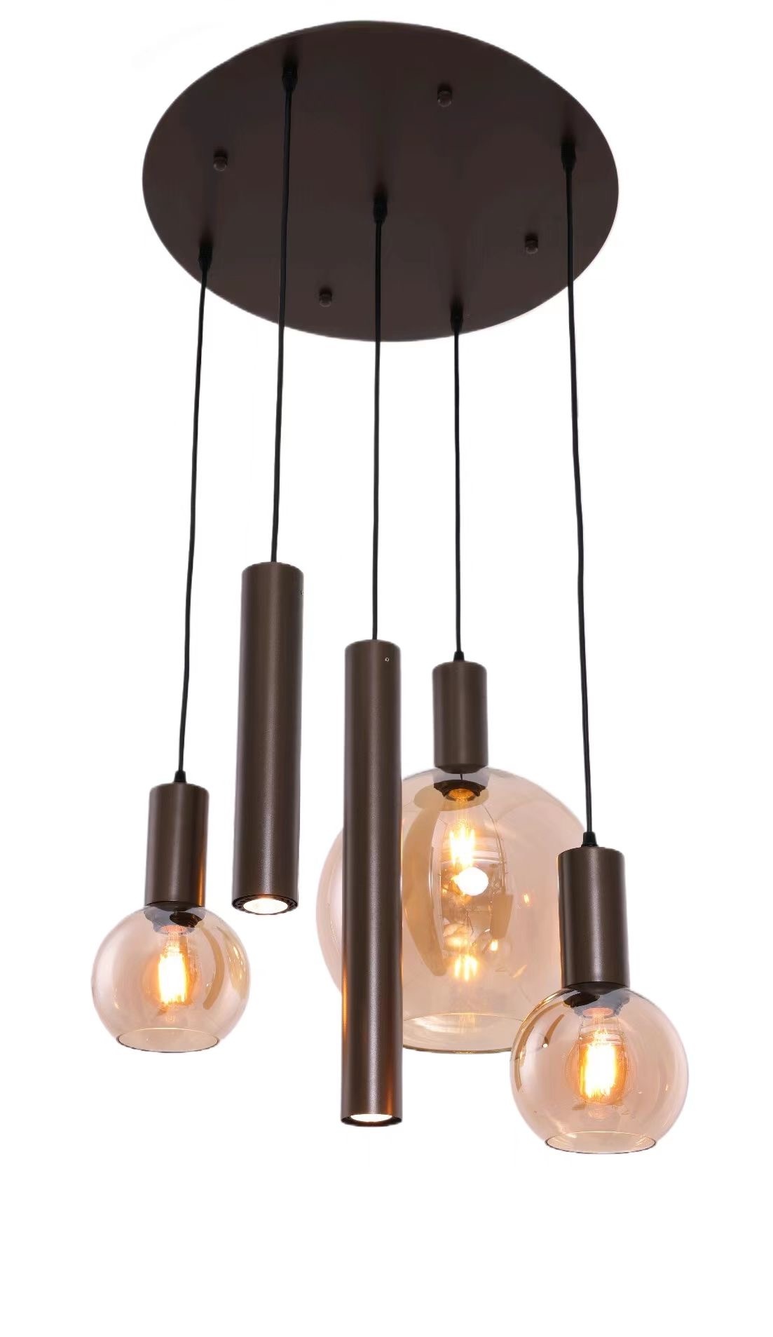 Hanglamp Aura  - Bruin - 5 lichts - Rond - Amber glas