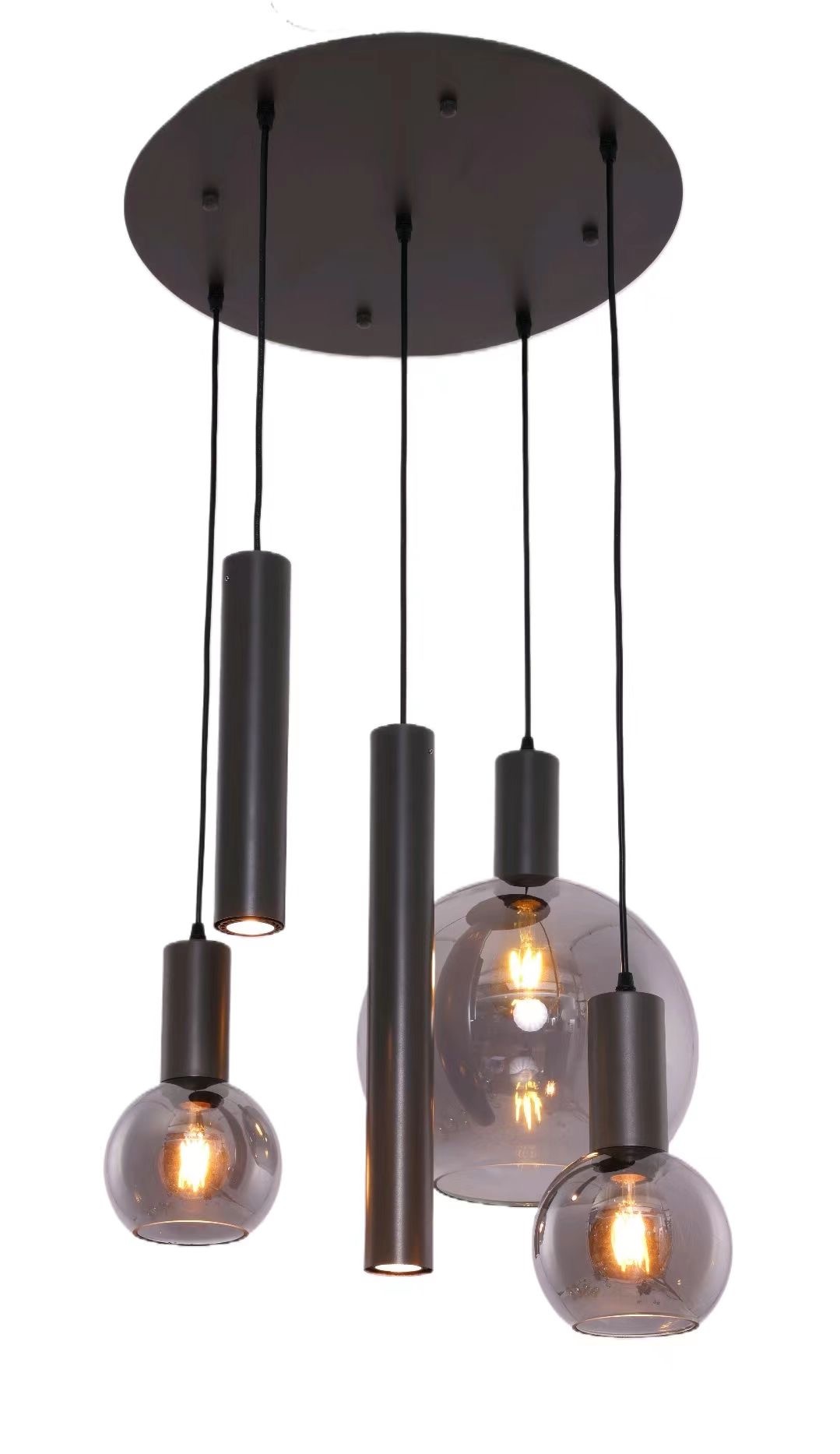 Hanglamp Aura  - Metallic grijs - 5 lichts - Rond - Smoke glas