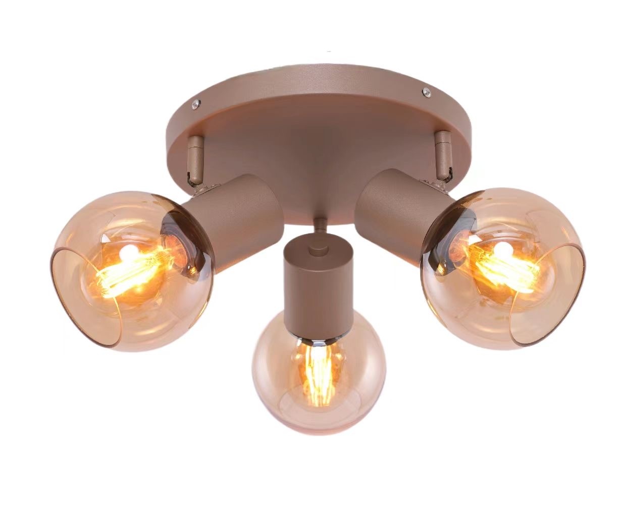 Plafondlamp Aura  - Champagne - 3 lichts - Rond - Amber glas