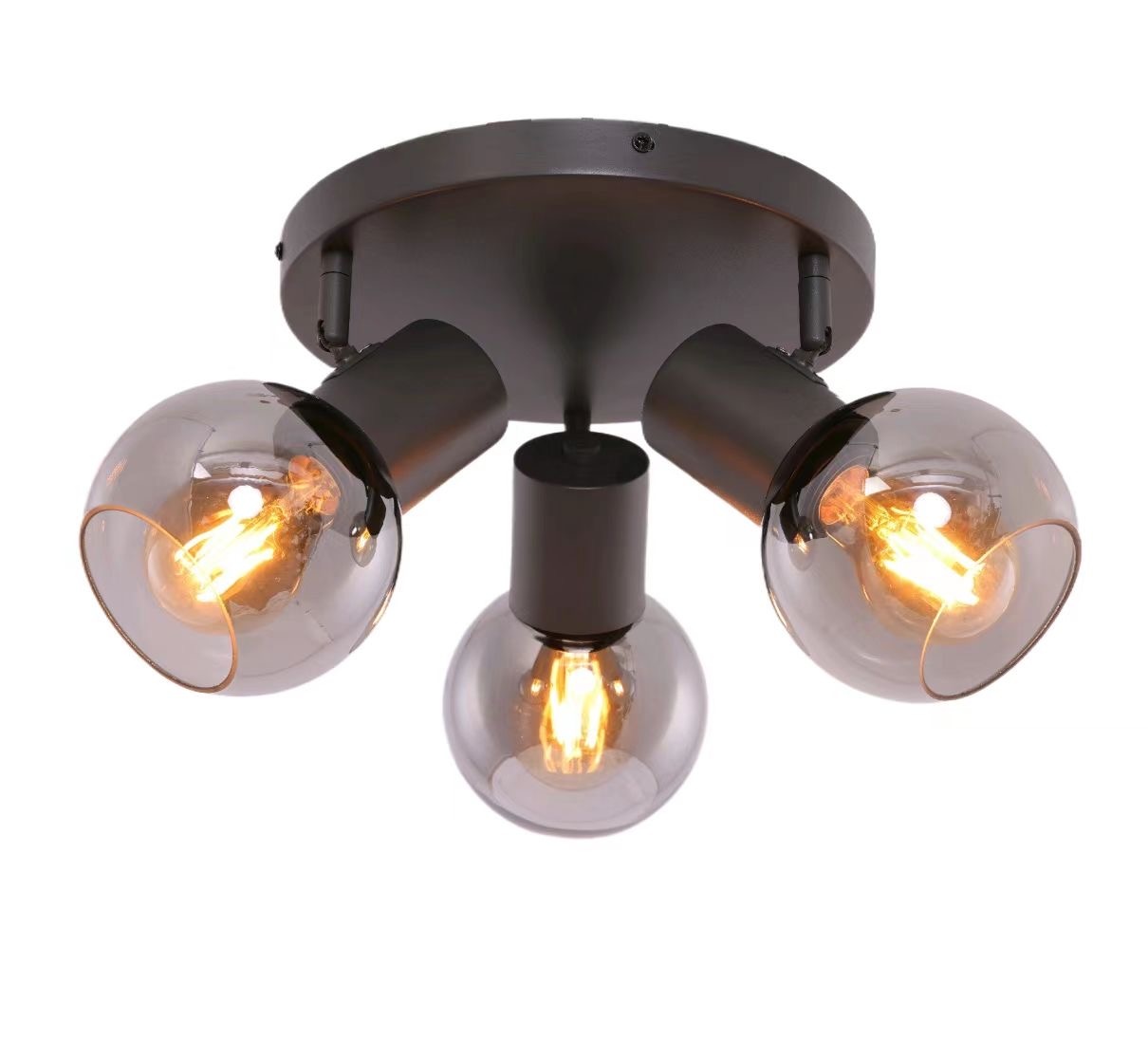 Plafondlamp Aura  - Metallic grijs - 3 lichts - Rond - Smoke glas