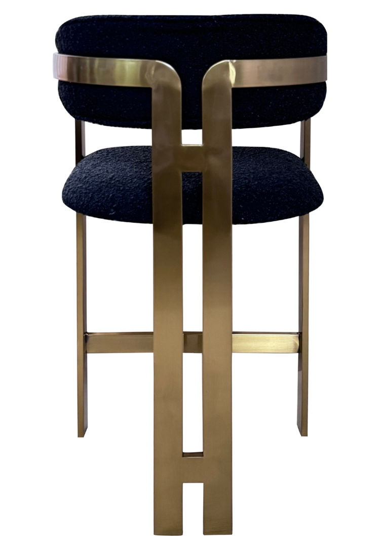 Barstoel Tribanto Bouclé Zwart stof - Geborsteld Goud