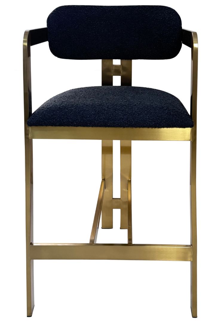 Barstoel Tribanto Bouclé Zwart stof - Geborsteld Goud