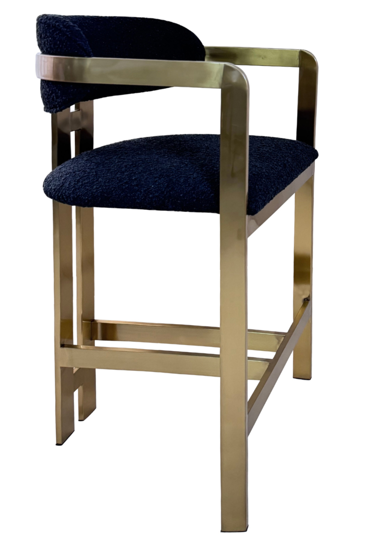 Barstoel Tribanto Bouclé Zwart stof - Geborsteld Goud