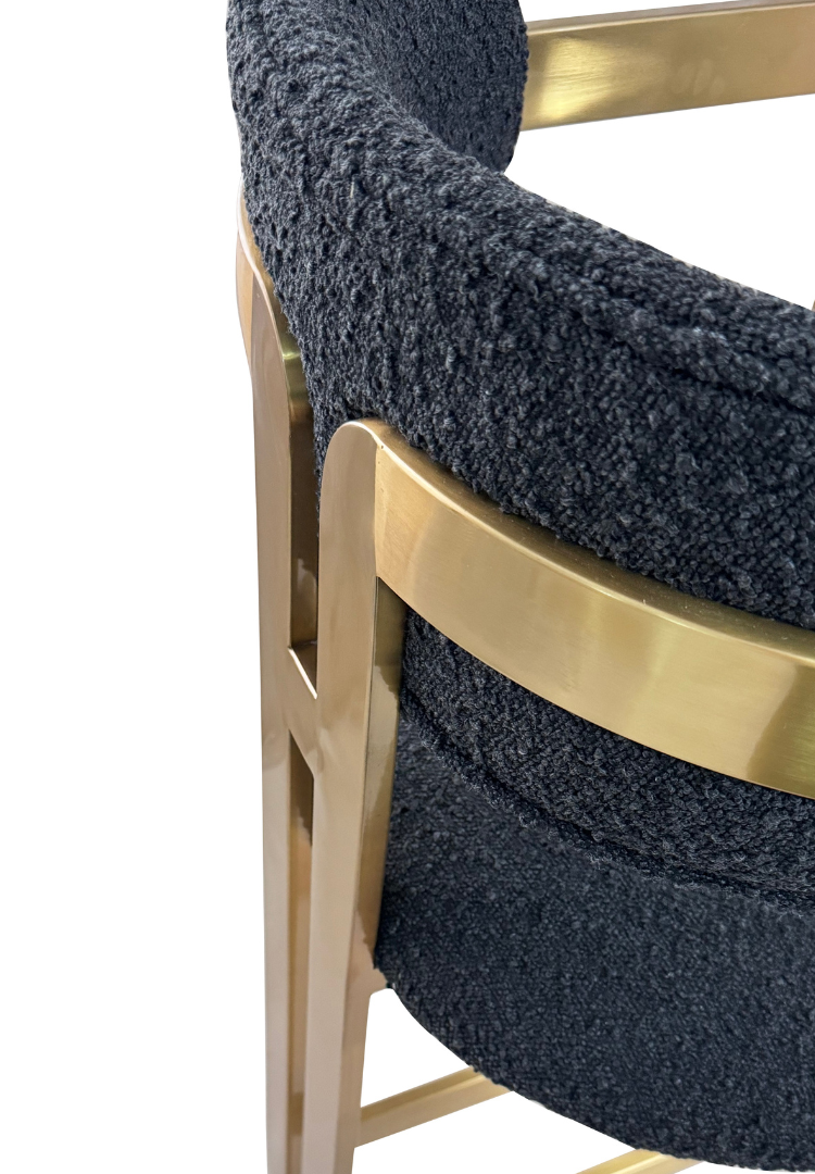 Barstoel Tribanto Bouclé Zwart stof - Geborsteld Goud