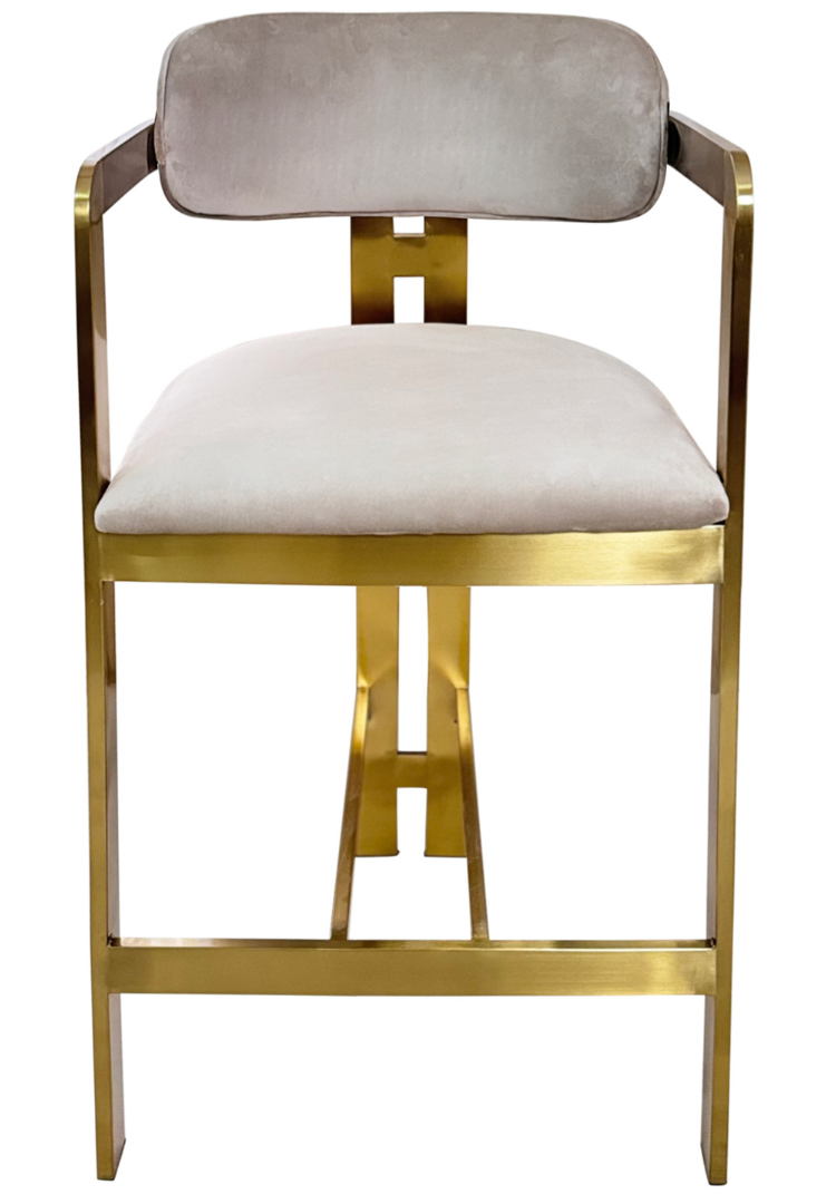 Barstoel Tribanto Velvet Taupe stof - Geborsteld Goud
