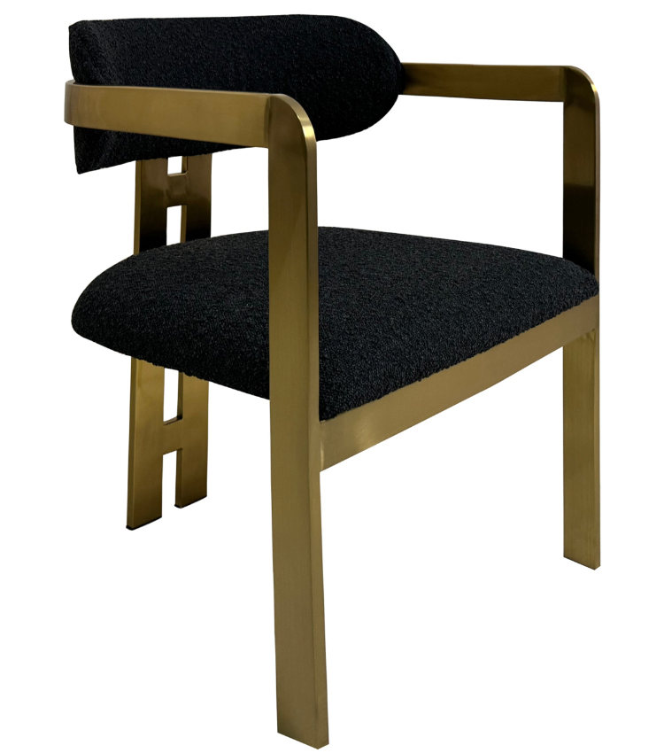 Eetkamerstoel Tribanto Bouclé Zwart stof - Geborsteld Goud