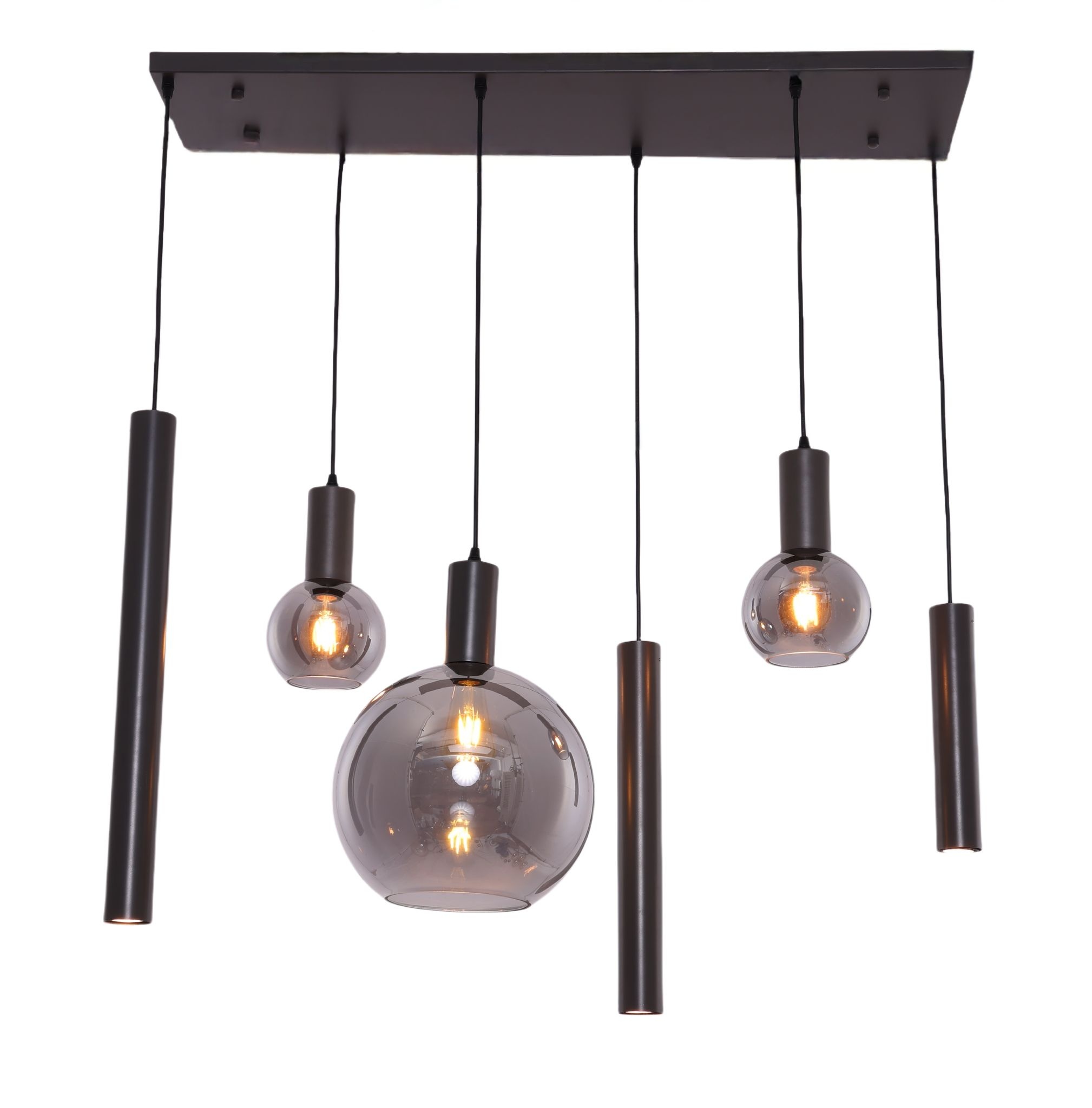 Hanglamp Aura  - Metallic grijs - 6 lichts - Rechthoekig
