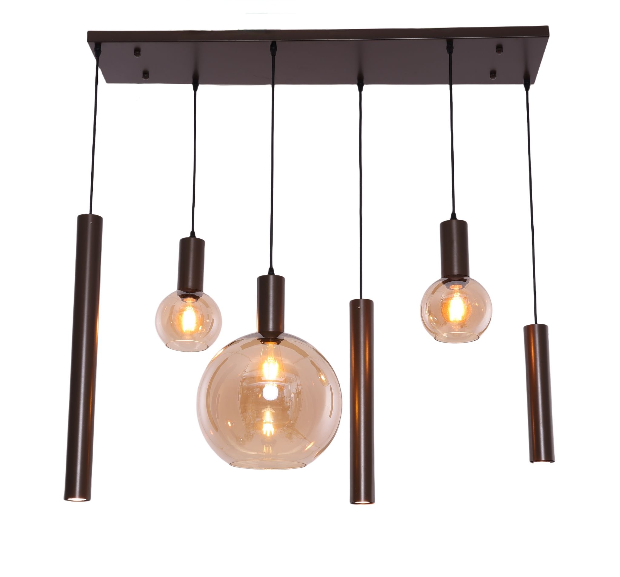 Hanglamp Aura  - Bruin - 6 lichts - Rechthoekig