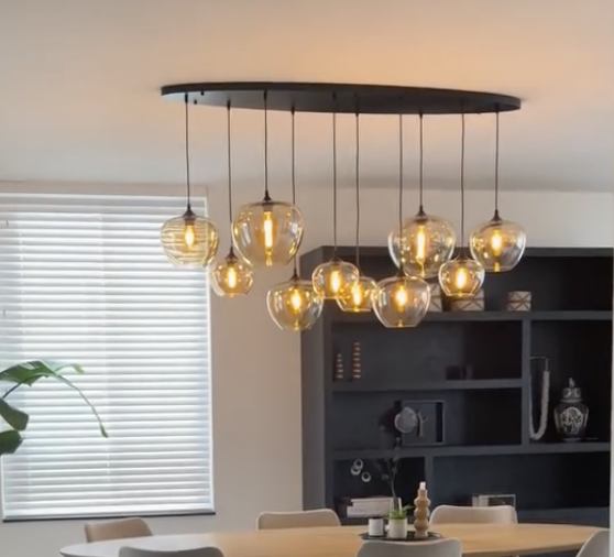 Hanglamp Apples Amber glas  10 lichts - Ovaal
