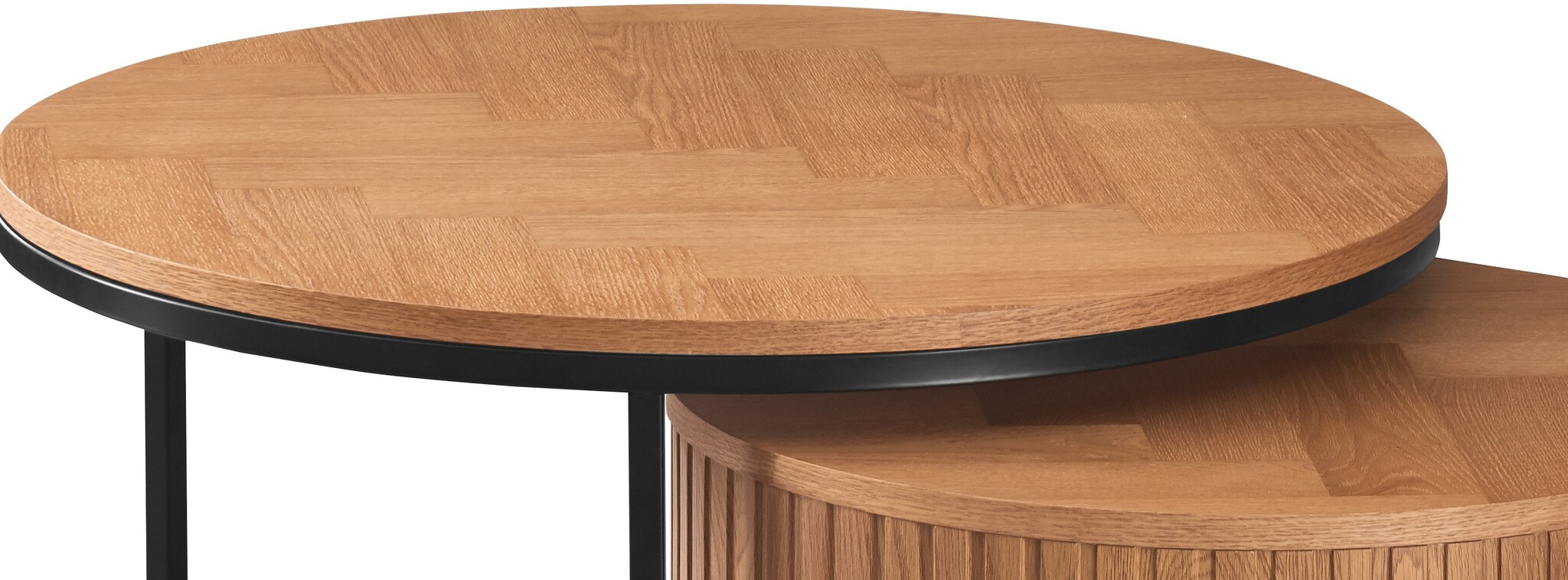 Salontafel Lis Rond - Natuurlijk eiken fineer - set van 2 - met opbergruimte