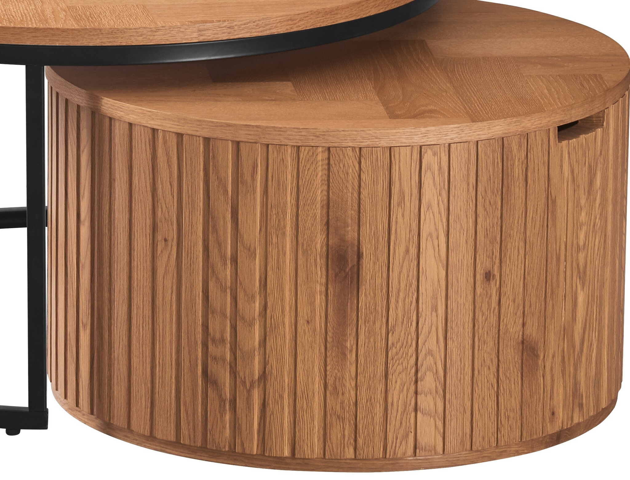 Salontafel Lis Rond - Natuurlijk eiken fineer - set van 2 - met opbergruimte