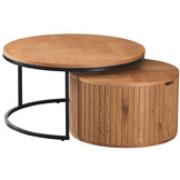 Salontafel Lis Rond - Natuurlijk eiken fineer - set van 2 - met opbergruimte