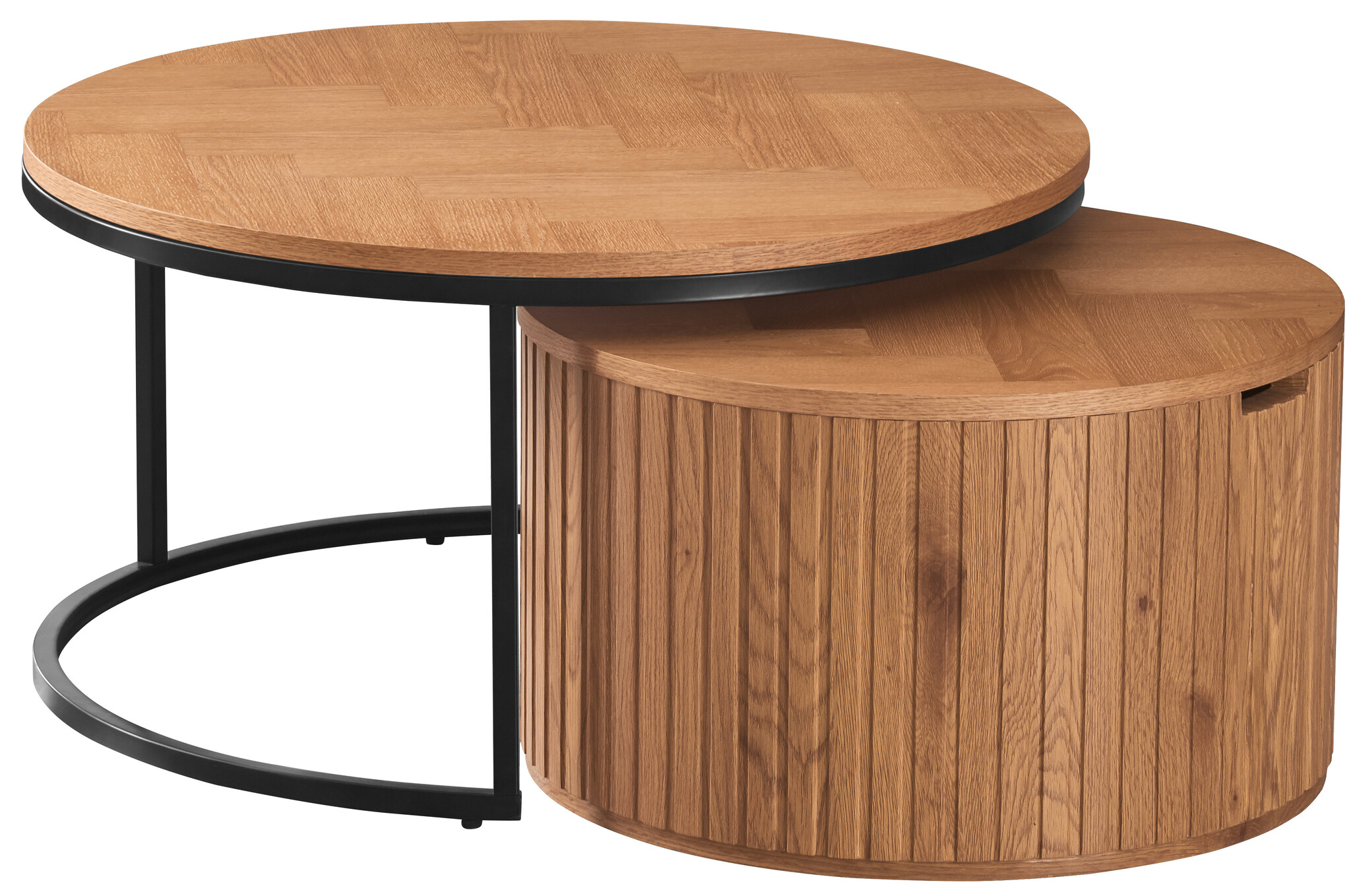 Salontafel Lis Rond - Natuurlijk eiken fineer - set van 2 - met opbergruimte