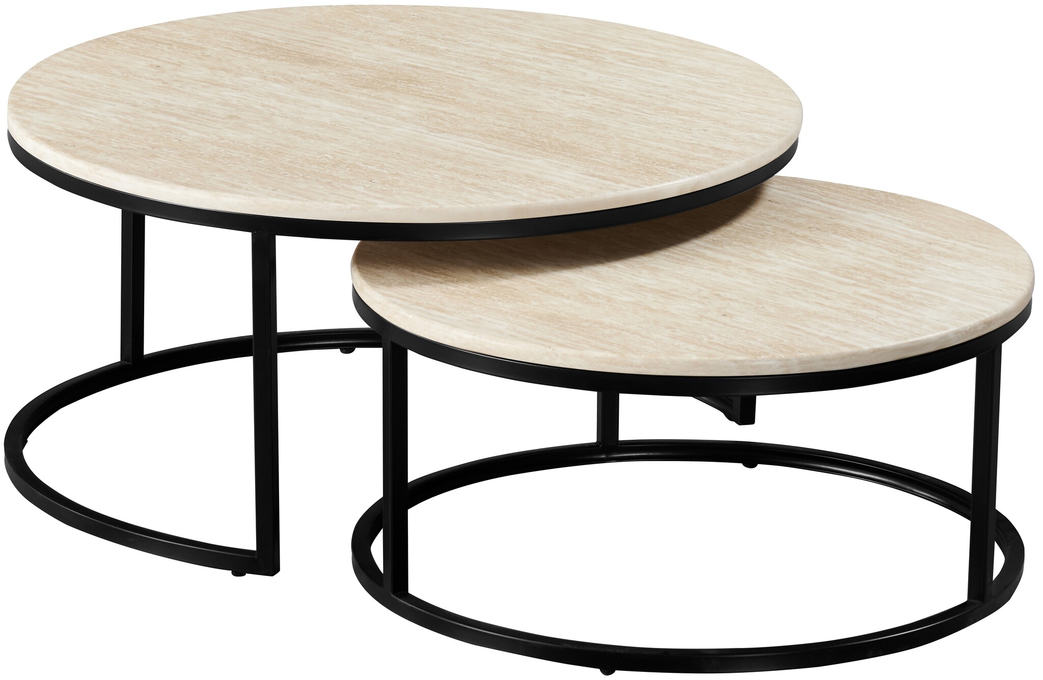 Salontafel Travertino - set van 2 | Zwart/Travertin