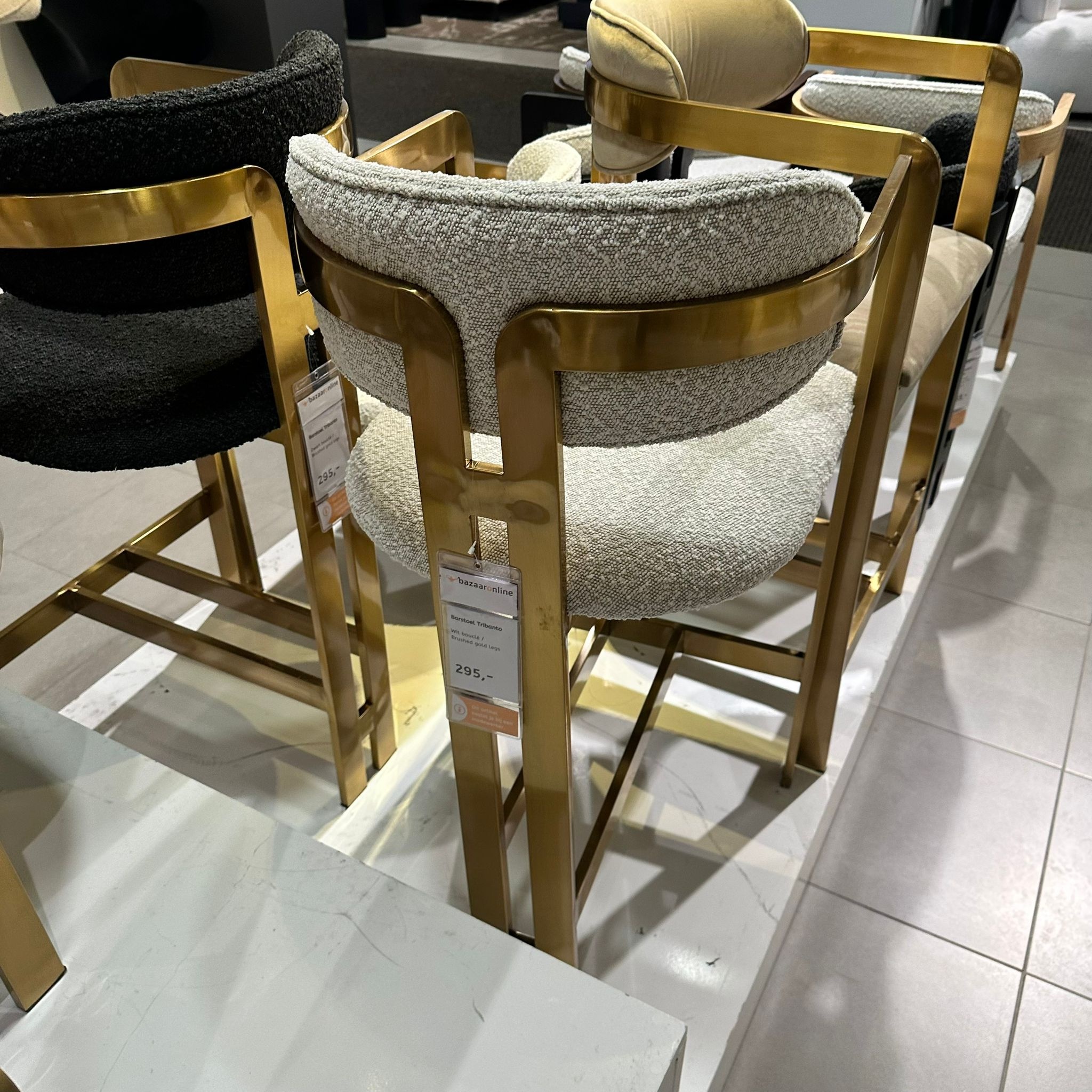 Barstoel Tribanto Bouclé Teddy stof - Geborsteld Goud