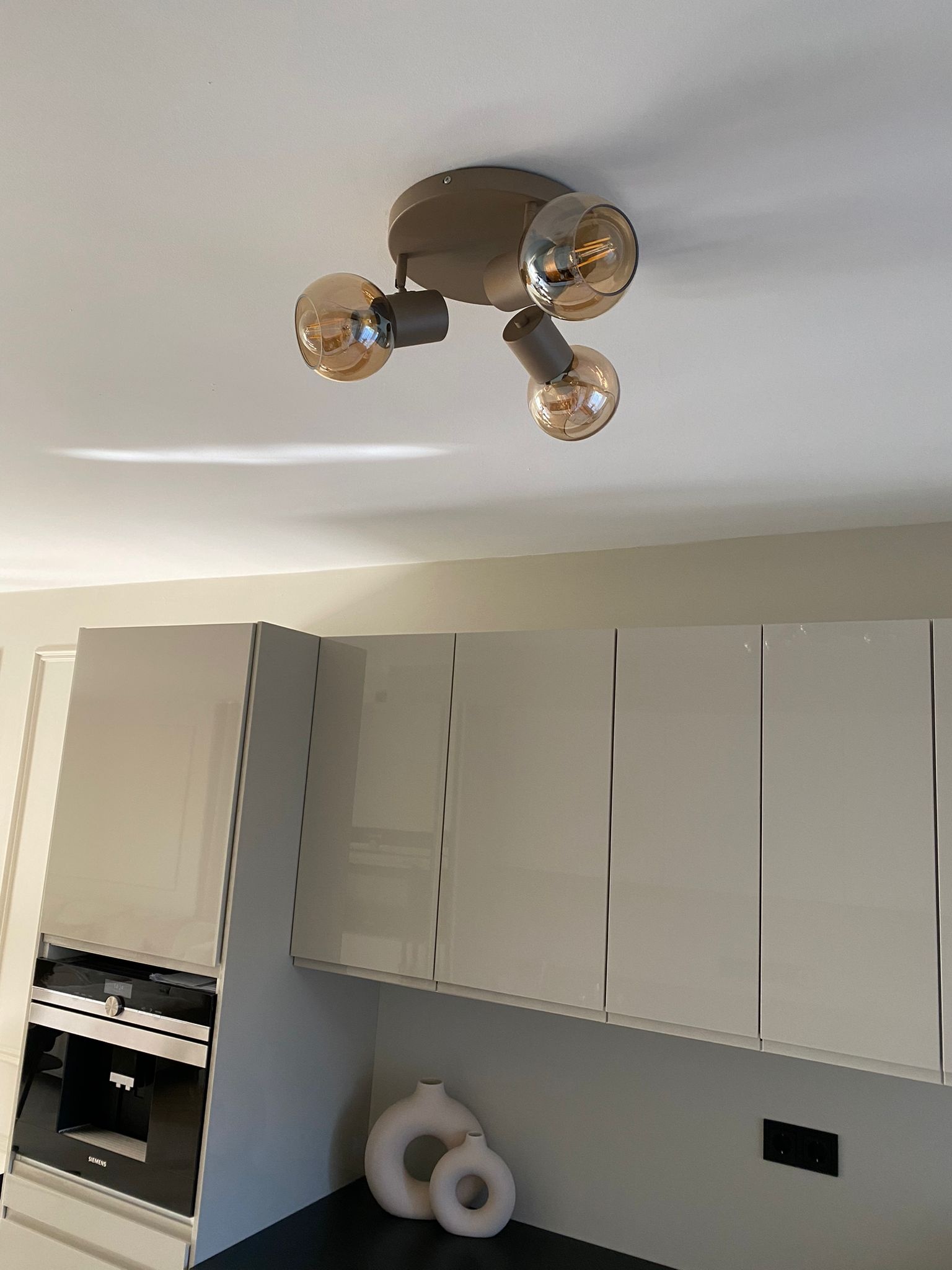 Plafondlamp Aura  - Champagne - 3 lichts - Rond - Amber glas