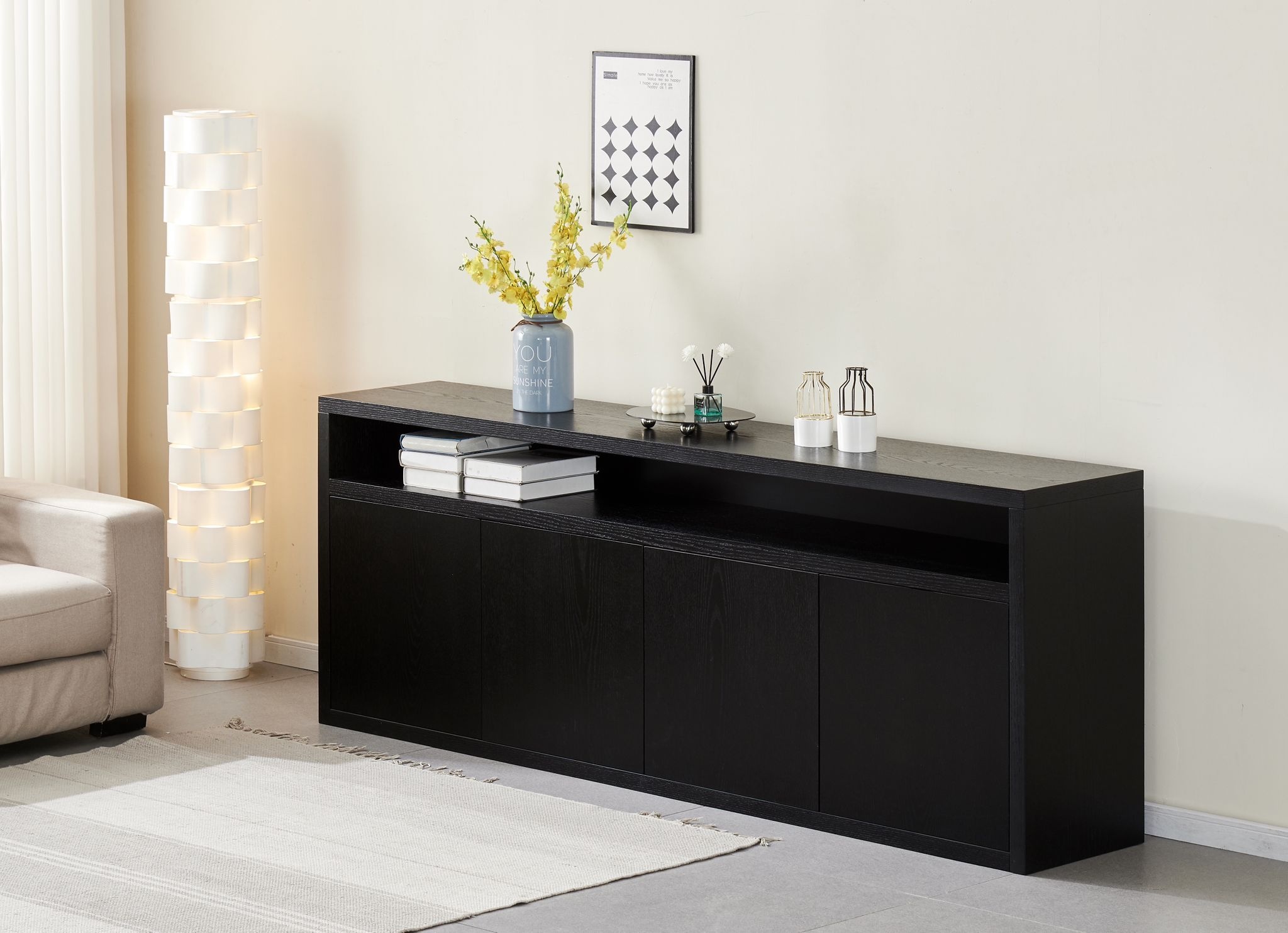 Dressoir Blackwood | Zwart Eiken Fineer - 200 x 40 cm